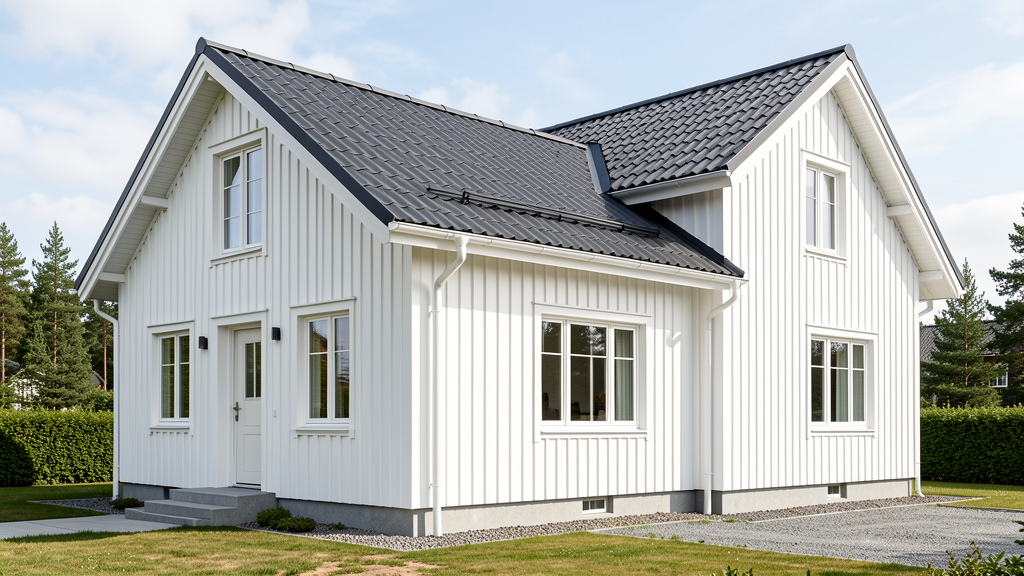 Nyrenovert norsk enebolig med modernisert tak og fasade